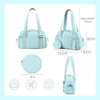 CAMTOP Mini Gym Bag for Women, Small Gym Tote Bag Puffy Quilted Sports Duffel Bag with Wet Compartment and Coin Purse Duffel Bags Dance Yoga Workout Bag for Gifts