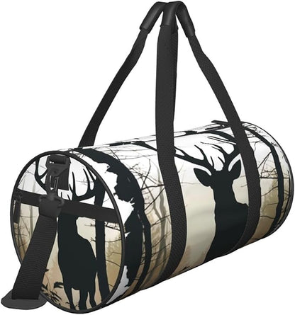 Sports Gym Bag for Women Men Travel Duffel Bag Tote Weekender Bag Carry on Overnight Bag for Travel Swimming Fitness Workout Sports Deer Silhouette Duffle Bag