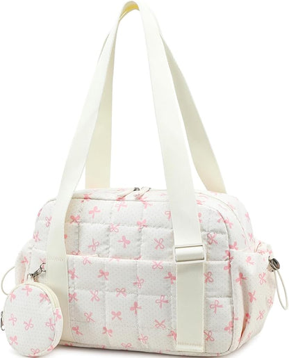 CAMTOP Mini Gym Bag for Women, Small Gym Tote Bag Puffy Quilted Sports Duffel Bag with Wet Compartment and Coin Purse Duffel Bags Dance Yoga Workout Bag for Gifts
