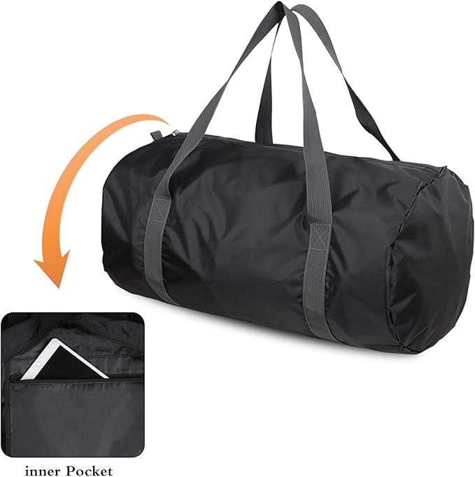 Travel Bag Foldable,Portable Lightweight Gym Bag,Sports Duffel Bags for Women&Men - for Camp, Fitness, and Short tours, shopping (Black, L)