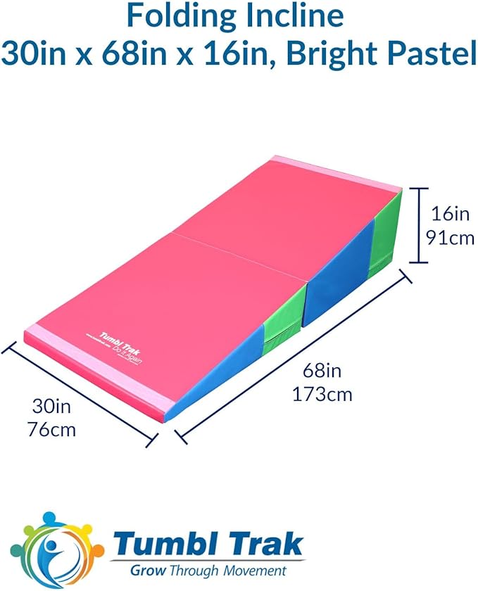 Folding Incline for Pediatric Occupational Therapy - Stimulates Balance, Core Activation, and Proprioceptive Input (Bright Pastel, 30 in x 68 in x 16 in)