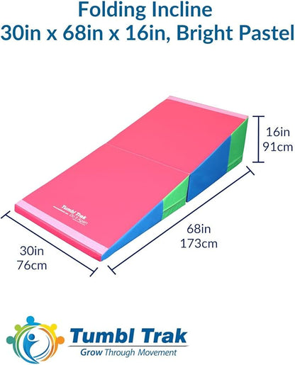 Folding Incline for Pediatric Occupational Therapy - Stimulates Balance, Core Activation, and Proprioceptive Input (Bright Pastel, 30 in x 68 in x 16 in)