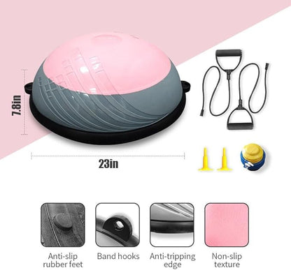 23"Half Ball Balance Trainer, Half-Yoga Balls with Nonslip Base and Resistance Bands & Foot Pump Exercise, Strength Fitness Ball for Full-Body Workouts, Home Gym and Physical Therapy,660LBS