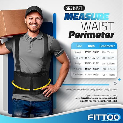 FITTOO Back Brace with Removable Suspenders & Lumbar Pad for Back Pain Relief, Heavy Lifting Support, Moving and Warehouse Jobs, Lower Back Pain Protection Belt for Men & Women in Construction