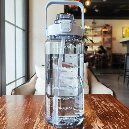 Large Capacity 2L Sports Water Bottle with Straw, Portable and Leakproof, Featuring Time Marker-Be