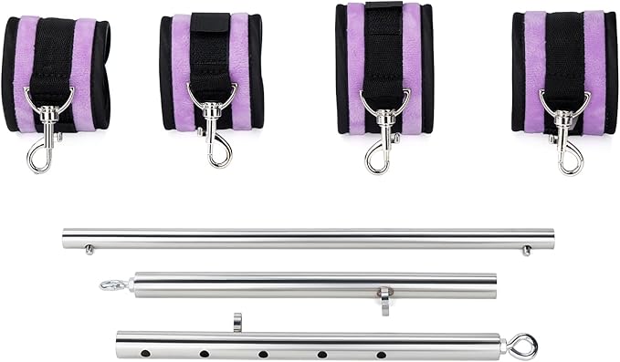 Spreader Bar Heavy Duty Stainless Steel Expandable Home Gym with 4pcs Furry Purple Adjustable Strap,Sports Aid Training Fitness Gear Pilates Aid Kit,Yoga Set