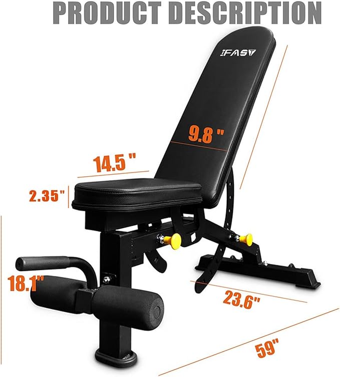 Adjustable Weight Bench, 1000LBS Capacity Weight Benches for Home Gym, Workout Bench Foldable for Full Body Strength Training, Multifunction Sit Up Bench for Flat Incline Decline