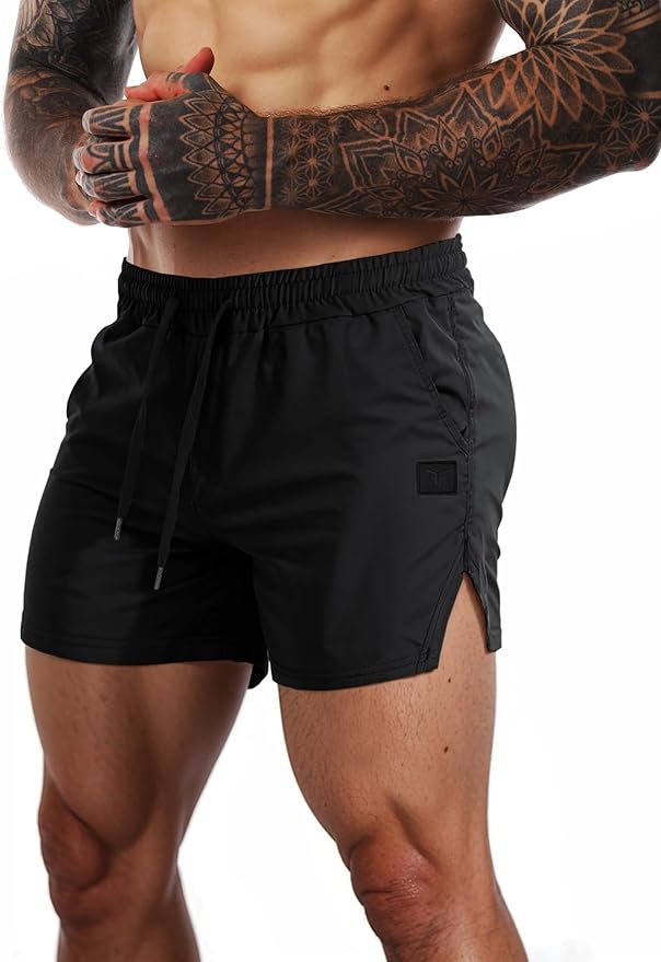 FLYFIREFLY Men's Gym Workout Shorts Quick Dry Lightweight Athletic Shorts Running Bodybuilding Training with Towel Loop