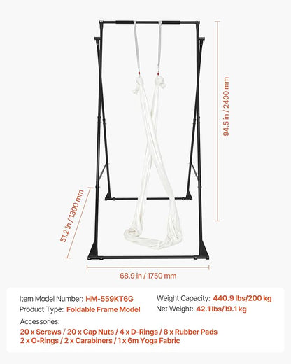 VEVOR Yoga Stand Frame, Max 441-551 lbs Load Swing Stand, Triangular Structure Aerial Rig, Aerial Silk Stands with Yoga Hammock, Standard & Height-Adjustable Version