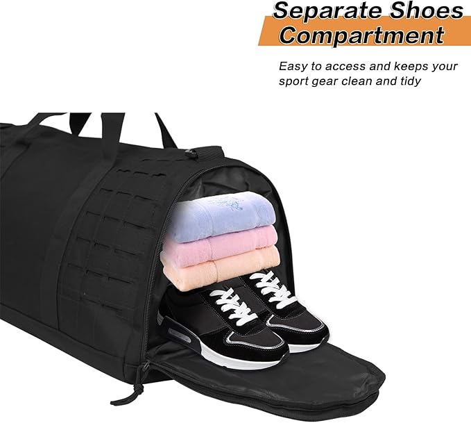 MOSISO Sports Gym Bag, 40L Tactical Duffel Bag Travel Weekender Workout Fitness Duffel Bag for Men Women with Shoes Compartment, Black