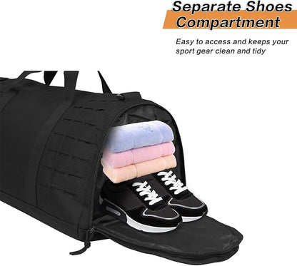 MOSISO Sports Gym Bag, 40L Tactical Duffel Bag Travel Weekender Workout Fitness Duffel Bag for Men Women with Shoes Compartment, Black