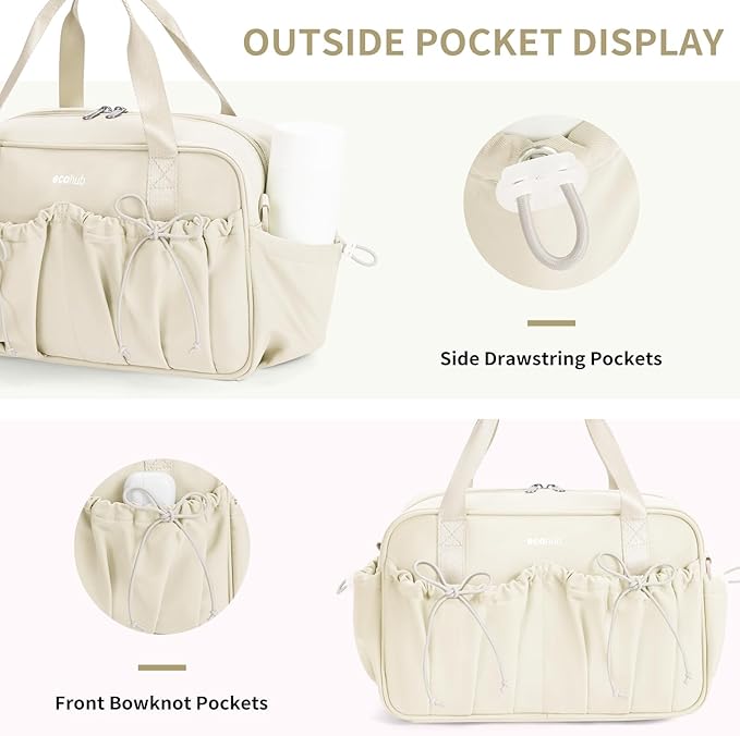ECOHUB Small Gym Bag for Women, Mini Gym Duffle Bag with Wet Compartment, Bowknot Sports Bag, Cute Gym Tote Bag Dance Yoga Workout Travel Bags Beige
