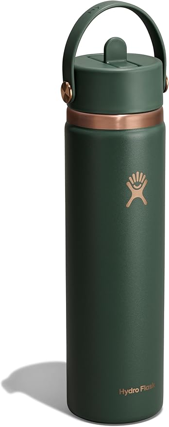 Hydro Flask Water Bottle - Insulated Stainless Steel - Wide Straw Lid, Non Spill, Leakproof in 24 Oz Forest Green Arc