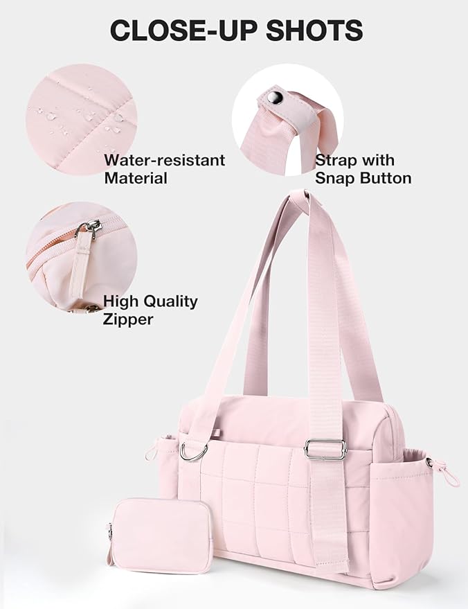VUUDH Mini Gym Bag for Women Puffy Bag, Small Gym Bag with Coin Wallet, Lightweight Gym Tote Bag for Fitness, Work, Travel, Daily Commute,Pink