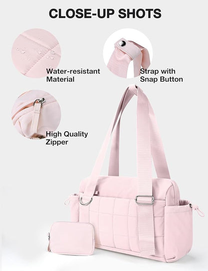 VUUDH Mini Gym Bag for Women Puffy Bag, Small Gym Bag with Coin Wallet, Lightweight Gym Tote Bag for Fitness, Work, Travel, Daily Commute,Pink