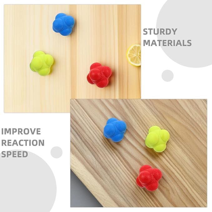 UPKOCH 6pcs Hexagon Reaction Ball Set for Hand Eye Coordination and Agility Reflex Training, 5.5cm Sturdy Bounce Assist Balls in Red, Yellow, and Blue for and Adults Fitness Sports