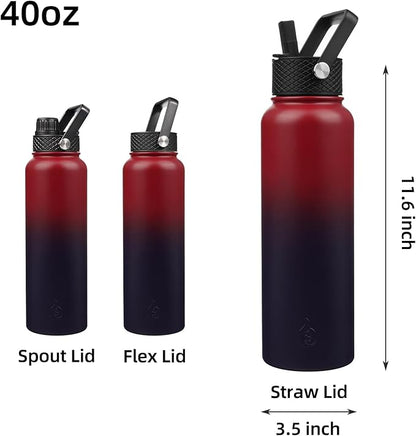 BJPKPK Insulated Water Bottles with Straw Lid, 40oz Cold & Hot Thermo, Stainless Steel Metal Water Bottle with 3 Lids, Reusable Thermo, Cups, Mugs, Tumblers,Charming Red