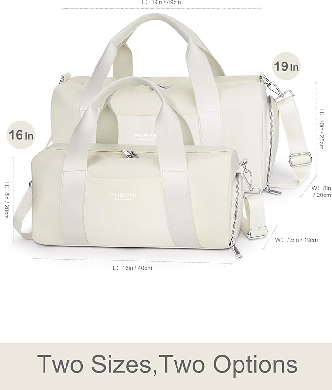 Sports Small Gym Bag for Women, Cute Mini Duffle Bag with Wet Pocket & Shoes Compartment, Personal Item Travel Workout Bag, 16"-Small, Beige