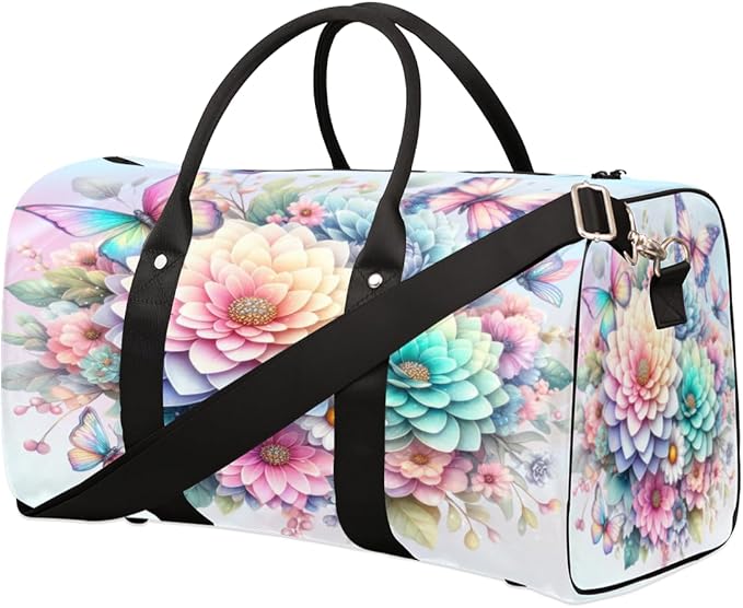Travel Duffel Bag Rainbow Flower Sport Tote Gym Bag Waterproof Foldable Carryon Weekend Overnight Training Handbag Sports Duffle Bags for Women Men Boys Girls