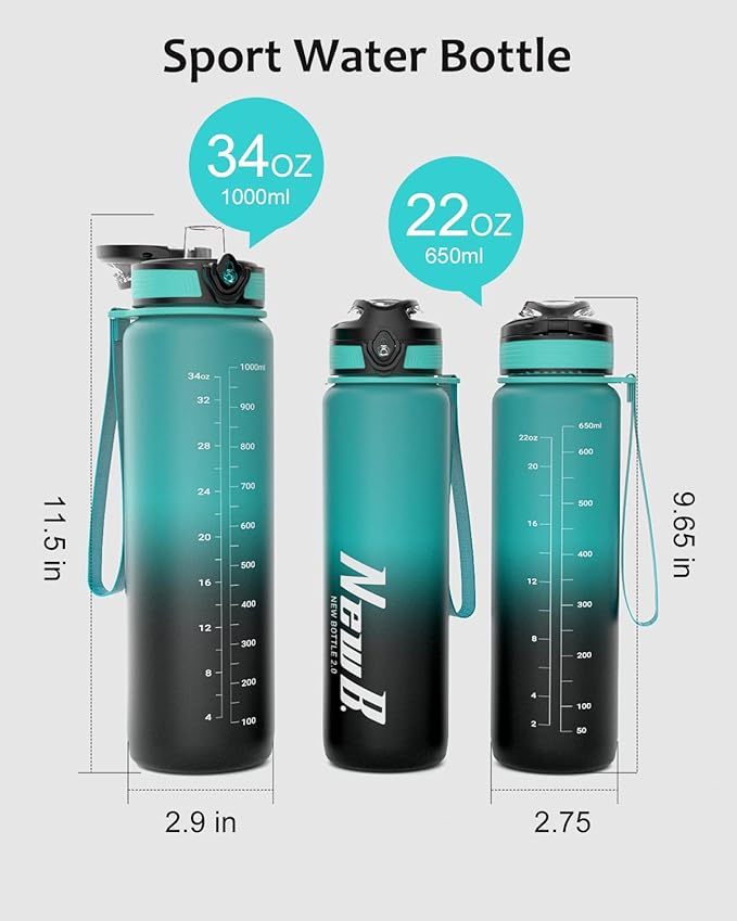 One Touch Sport Water Bottle (Pack of 1) with Carry Handle, Leak Proof, Flip Top Lid, BPA Free, Tritan Material Water Bottle, Ideal Gift for Travel, Gym and Outdoor Fitness | 22 oz, 34 oz