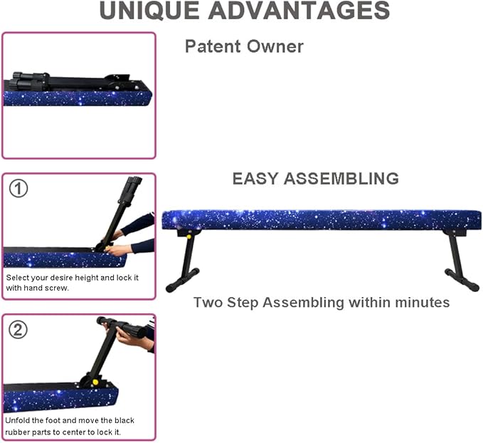 6ft Ultrasimple Adjustable&Foldable Balance Beam,High-Low Floor Beam Suede Gymnastics Equipment,No Tool Require, Gymnastics Beam for Training&Professional HomeTraining
