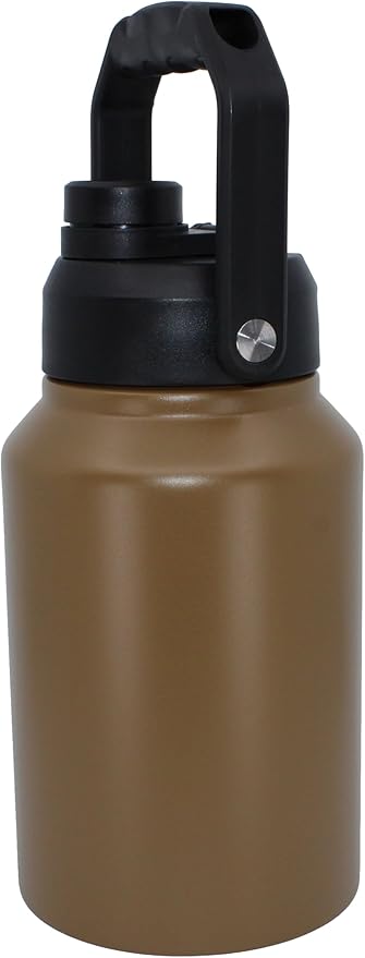 64 Ounce Half Gallon Insulated Water Bottle, Large Capacity Vacuum Flask with Handgrip (Tan)
