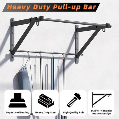 Wall Mounted Pull Up Bar, Strength Training Chin Up Bar with Hooks, Adjustable Depth Pull-up Bar with 500LBS Weight Capacity, Heavy Duty Gym Home Training
