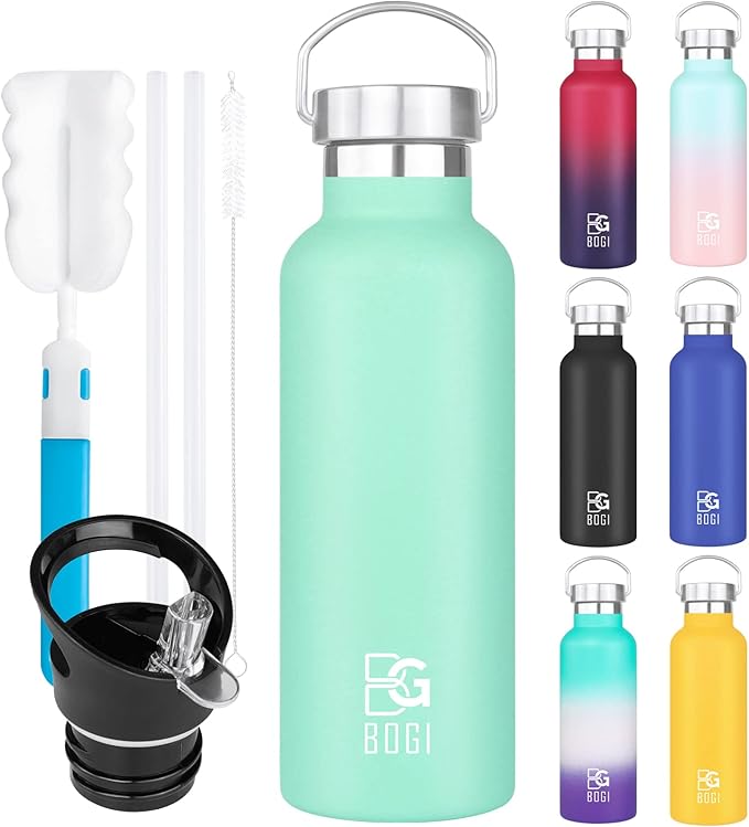 BOGI 20oz Insulated Stainless Steel Water Bottle with Straw and Handle - Leakproof, BPA Free for School, Fitness, Outdoor Sports - Mint