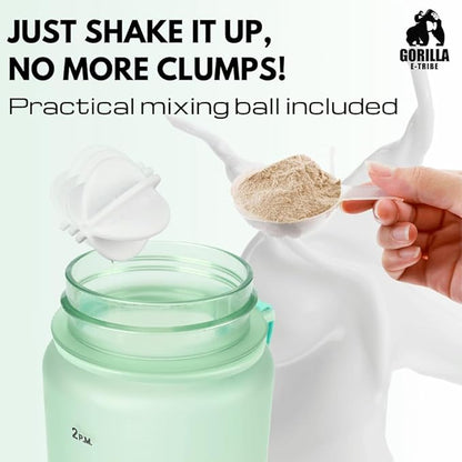 Green Water Bottle Time Marker (32oz) - Daily Intake Tracking - BPA Free & Leak Proof Protein Shake Bottle - Ideal for Gym, Office, School & Hiking