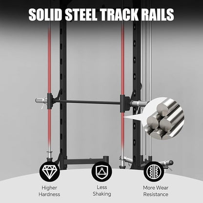 FAGUS Smith Machine Home Gym Power Cage with Pulley System, Space Saving Design Squat Rack with Full Body Strength Training Attachments, PEC Station & Fixed Cable Crossover Optional