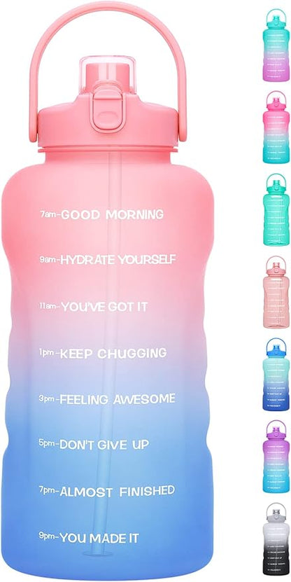 HydroPal 1 Gallon Water Bottles with Straw, 128 oz Water Bottle BPA Free Innovative 2-IN-1 Lid Gym Bottle with Times to Drink Motivational, Large for Sports Fitness Camping Water Jug （13.8X5.5 inch）