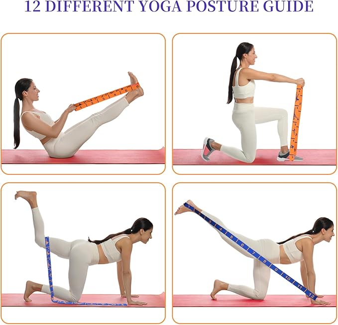Elastic Yoga Stretching Strap with Loops, CEILIWEN Stretch Straps for Physical Therapy, Pilates Stretch Band, Elastic Exercise Bands, Leg Stretching Strap, Stretch Resistance Bands for Exercise