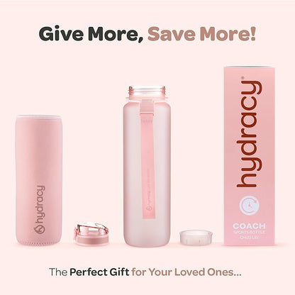 Hydracy Water Bottle with Time Marker -Large BPA Free Water Bottle & No Sweat Sleeve -Leak Proof Gym Bottle with Fruit Infuser Strainer & Times to Drink -Ideal for Fitness Sports & Outdoors