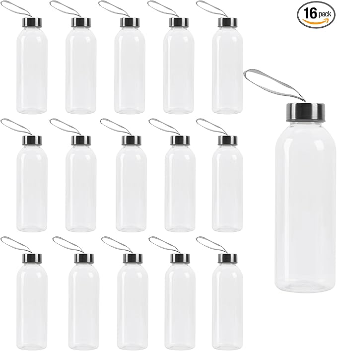 16 Pcs 17 oz Plastic Water Bottles Bulk, Sports Drink Bottles with Handle Strap, Reusable and Leakproof for Adults Travel, Cycling, Camping, Hiking, Gym, Fitness