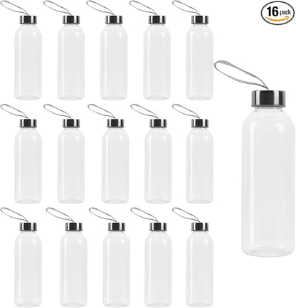 16 Pcs 17 oz Plastic Water Bottles Bulk, Sports Drink Bottles with Handle Strap, Reusable and Leakproof for Adults Travel, Cycling, Camping, Hiking, Gym, Fitness