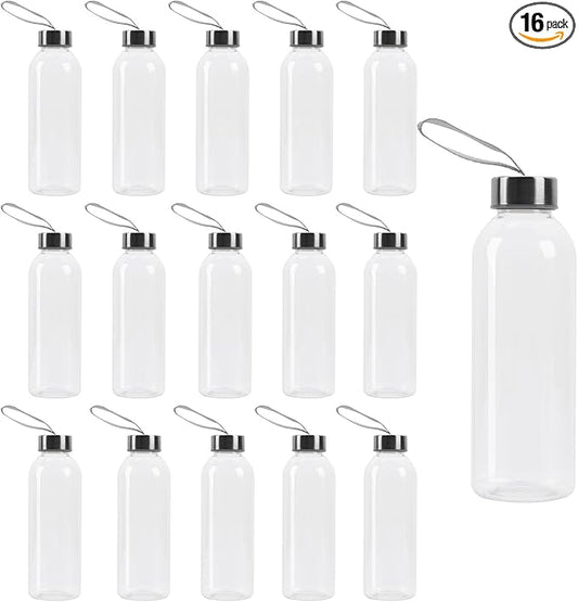 16 Pcs 17 oz Plastic Water Bottles Bulk, Sports Drink Bottles with Handle Strap, Reusable and Leakproof for Adults Travel, Cycling, Camping, Hiking, Gym, Fitness