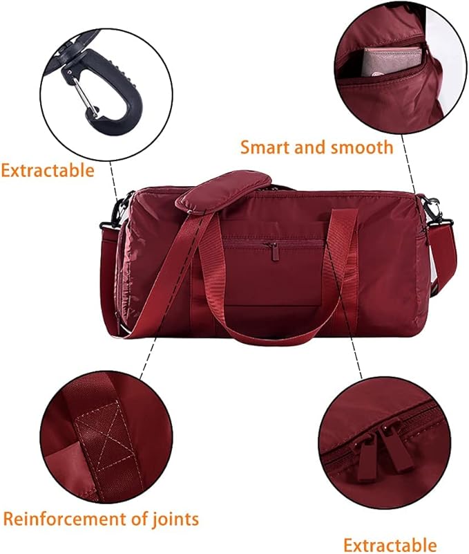 Sports Gym Luggage Travel Bag for Men and Women, Sports Gym Bag, Exercise Duffel Bag, Large Capacity and Light to Carry, Waterproof and Dirt-resistant Foldable Travel Bag ,Gear Wine red