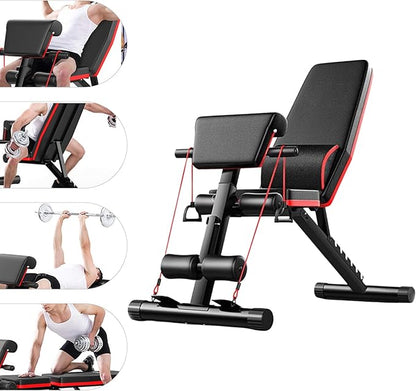 Weight Bench Adjustable, 160KG/350LB Strength Training Sit Up Bench for Full Body Workout, Incline Decline Bench Leg Extension Machine with 7-Level Backrest for Home Gym