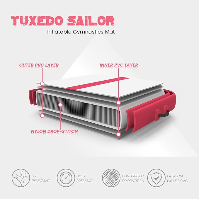 Tuxedo Sailor Inflatable Gymnastics Tumbling Mat Tumble Track Thickness Floor Mat With Electric Air Pump for Gymnastics/Training/Home/Cheerleading/Water/Gym/Yoga