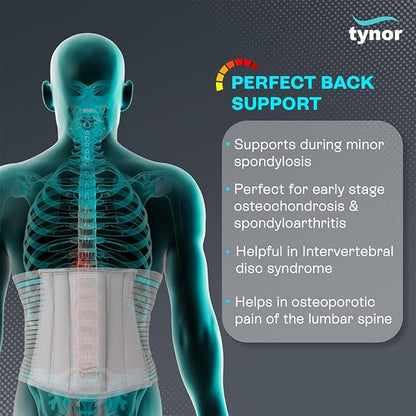 TYNOR Lumbar Support Belt Breathable Compression Lower Back Brace, Adjustable Waist Lumbar Support Brace for Men & Women, Herniated Disc, Sciatica, Back Pain & Heavy Lifting (Small, Grey)
