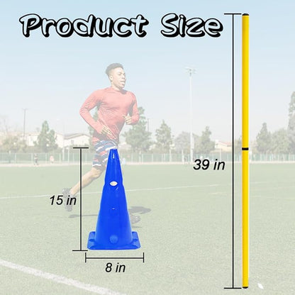 Agility Poles and Hurdles Set Detachable Speed Training Poles Set 8 Training Cones and 12 Agility Poles