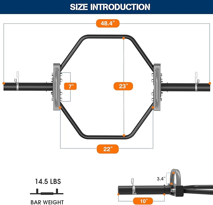 Hex Trap Bar 2-Inch Olympic Weightlifting Barbell,48.6" Deadlift Bar for Squats,Shrugs,Push-Ups,400Lbs Weight Capacit Suitable Home Gym Equipment Workouts for Beginners,Women,Men-Multiple Colors