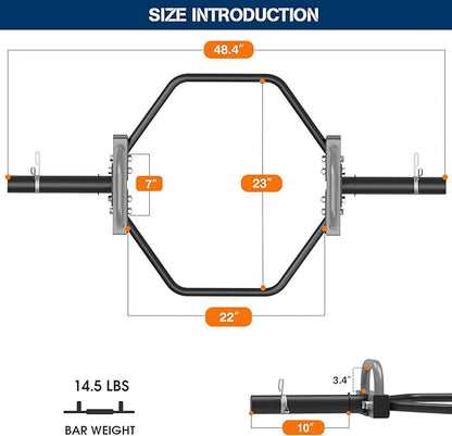 Hex Trap Bar 2-Inch Olympic Weightlifting Barbell,48.6" Deadlift Bar for Squats,Shrugs,Push-Ups,400Lbs Weight Capacit Suitable Home Gym Equipment Workouts for Beginners,Women,Men-Multiple Colors