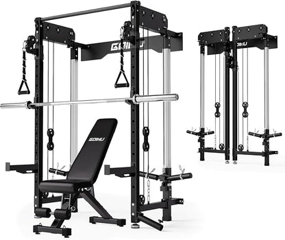 WM3-V4 Folding Squat Rack, Wall Mounted Power Rack with Dual Independent Pulley System, Functional Trainer with 5 Adjustable Function Modes for Space Saving
