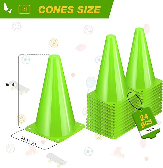 24pcs Cones 9 Inch Soccer Cones and Plastic Traffic Cones, Durable Cones for Sports Training, Ideal for Soccer, Basketball, Football, Skating, and Agility Drills Practice