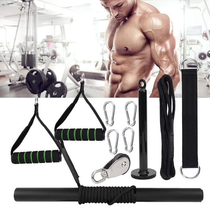 11Pcs DIY Fitness Equipment Accessories Set Strength Power Training Device Kit for Home Gym Pulley System with Adjustable Endurance for Full Body Workout