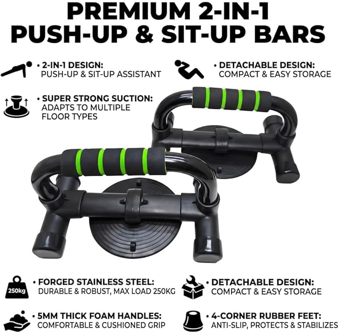 Push Up Stand with Suction Cup Base for Ultimate Anti-Slip Stability, Home Gym Equipment for Men & Women, Chest Workout with Comfort Foam Grips