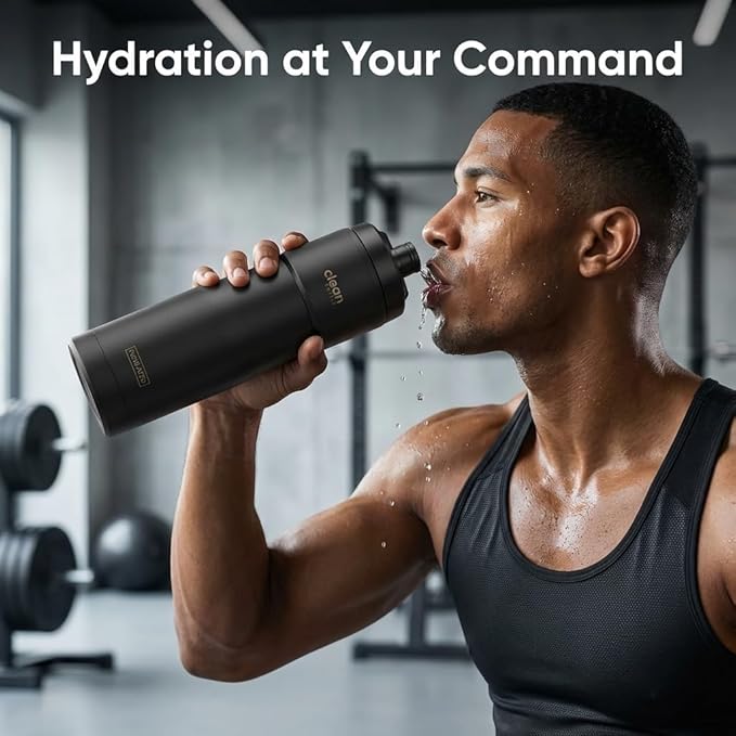 The Clean Hydration Co Insulated Bike Water Bottle 23 oz | Easy Clean Nozzle, Easy Squeeze Sports Bottle | BPA Free Cycling Bottle for Road & Mountain Biking, Gym & Travel | Matte Black