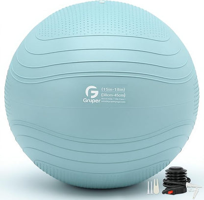 Gruper Yoga Ball, Extra Thick Exercise Ball for Workout Pregnancy Stability - 4 Sizes Anti Burst Balance Ball for Yoga, Pilates, Fitness, Birthing, Physical Therapy - Includes Pump