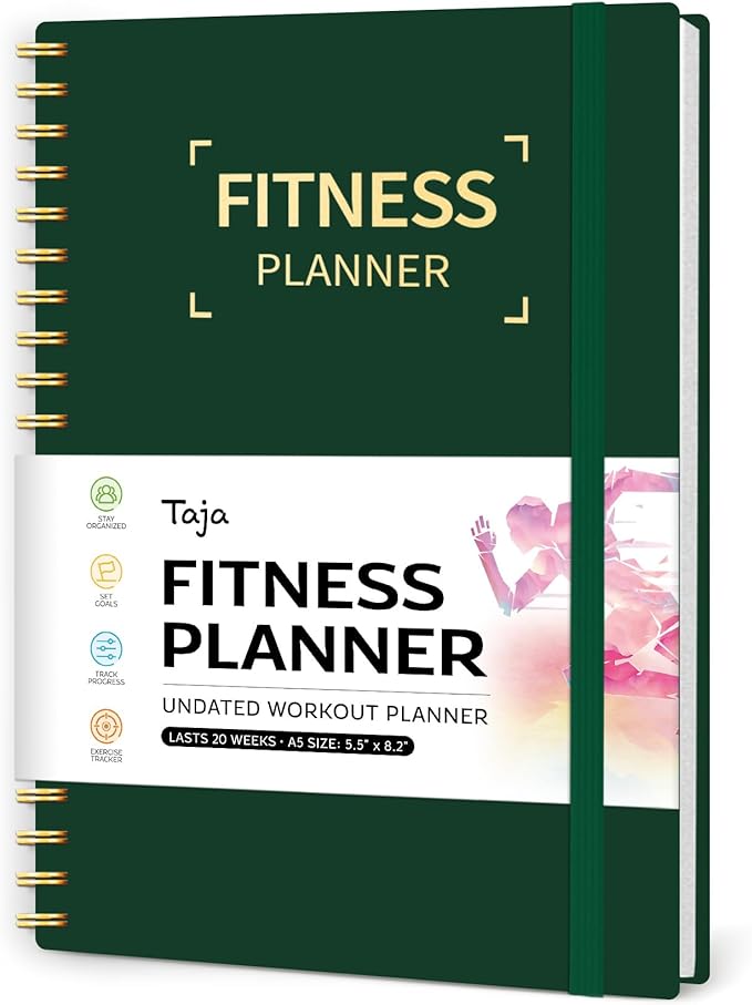 Fitness Workout Journal for Women & Men, A5(5.5" x 8.2") Workout Log Book Planner for Tracking, Progress, and Achieving Your Wellness Goals-Dark Green